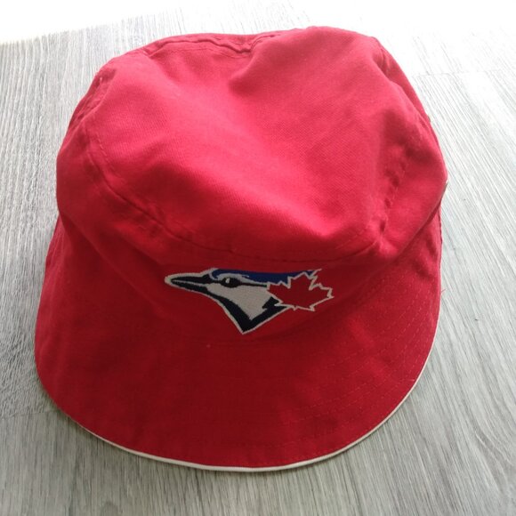 Vintage Blue Jays Bucket Hat Baseball Honda Spellout Red Cap Summer Beach - Picture 2 of 6